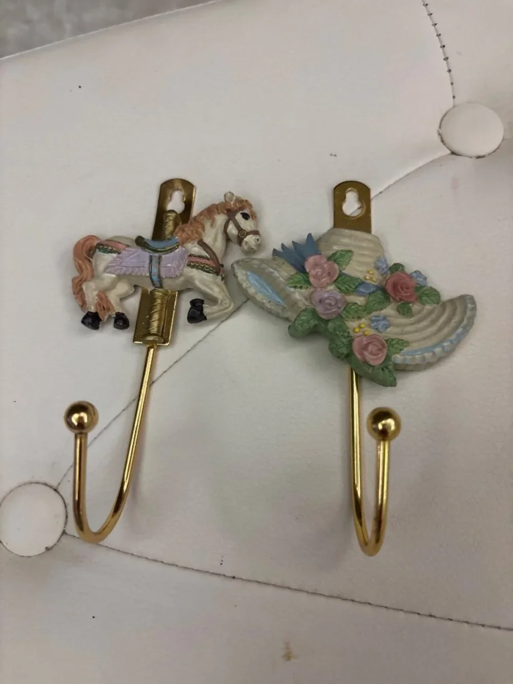 Vintage Wall Hooks Set of 2 Rustic Metal Farmhouse Nursery Carousel Hat Horse